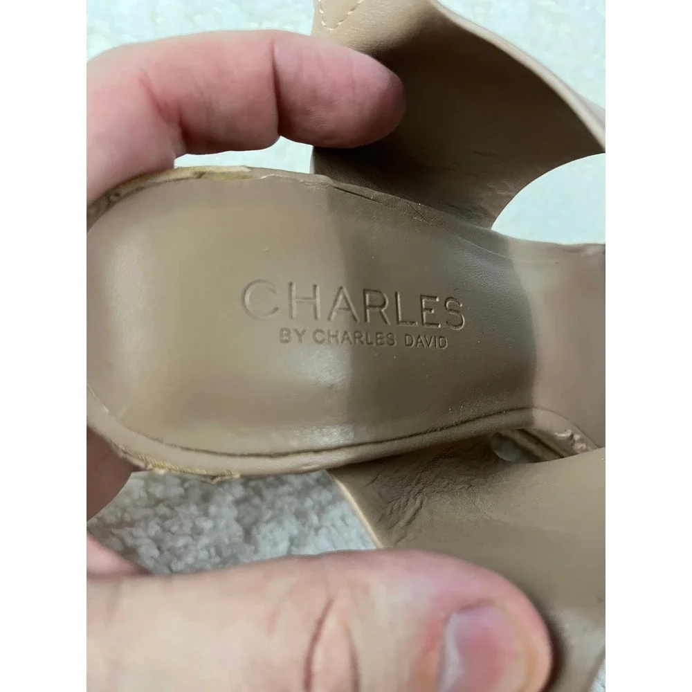 Charles by Charles‎ David Taupe Leather Cork Wedge Platform Sandals Women Size 7